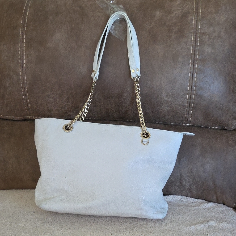 Michael Kors Elegant Creme Tote Bag with Gold Accents